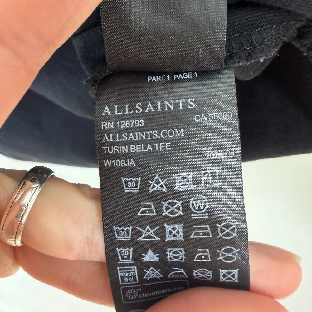 AllSaints Tiger Turin Bela Black + White Women's  Baby Tee - Size Large - Picture 7 of 8